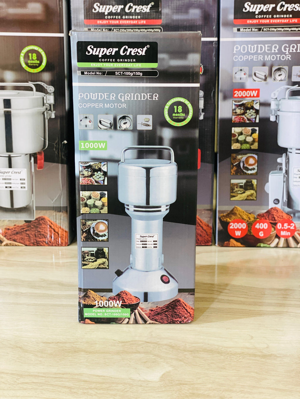 Super Crest SCT 150g Powder Grinder 1000W Copper Motor Stainless Steel Build High Speed 28000 R Min Coffee Spice Herb Grinder